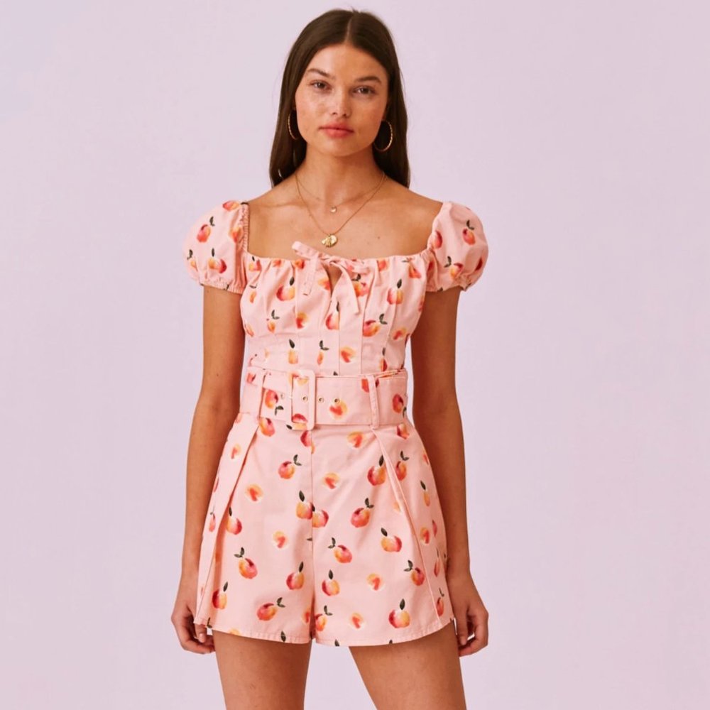 Finders Keepers Tutti Frutti Peach Belted Shorts